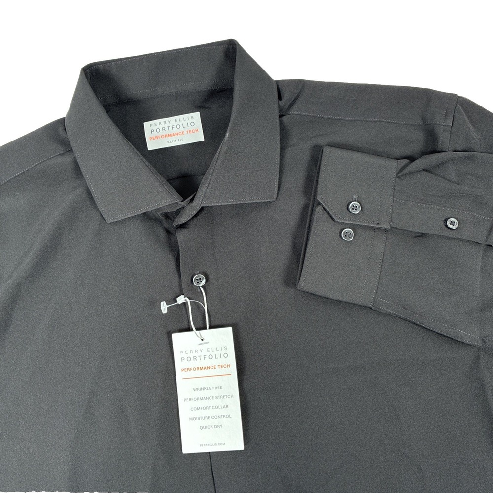 New Mens Perry Ellis LS Button Up Performance Tech Slim Fit Shirt Size XL NWT